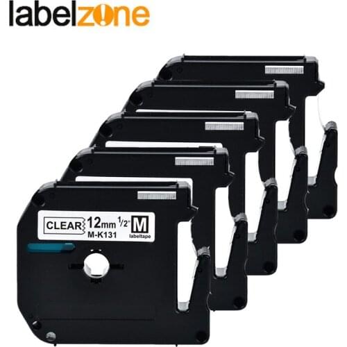 5 PC 12mm*8m mk-131 Black on clear Label Tapes Compatible for Brother p-touch Label Printer ribbon M-K131 MK-131 mk131 MK131