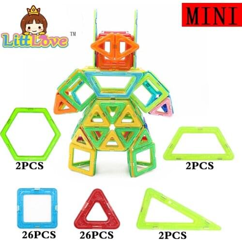 LittLove 58Pcs Kids Toys Magnetic Building Blocks Mini Size 3D DIY ABS Plastic Magnets Educational Toys For Children