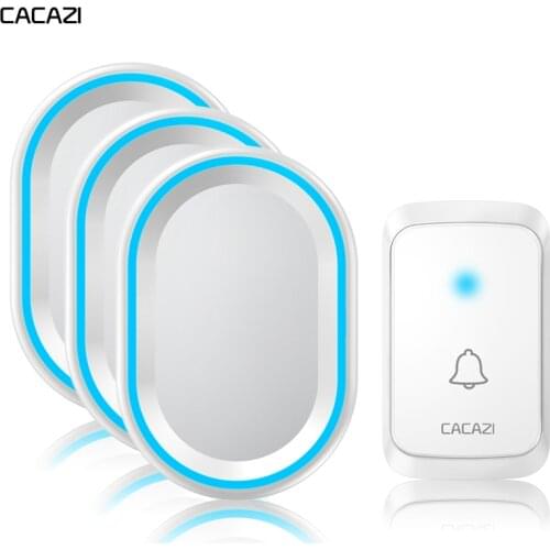CACAZI Wireless Doorbell Waterproof 300M Retome 1 Button 3 Receivers LED Light Home Smart Calling Bell US EU UK AU Plug Chime