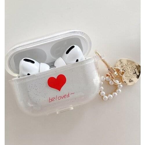 White Pink Purple Glitter Love Heart with Pendant Case for Airpods 1 2 Wireless Bluetooth Earphone Box for AirPods Pro Case