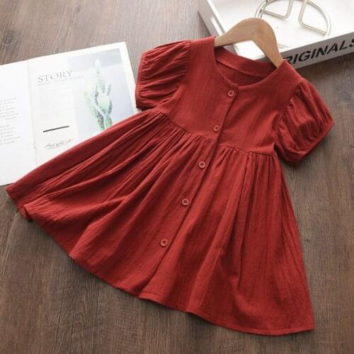 Baby Kids Girls Dress 2021 Summer Fashion Girl Casual Dresses Kids Solid Costumes Toddler Children Button Vestidos 3-7 Years