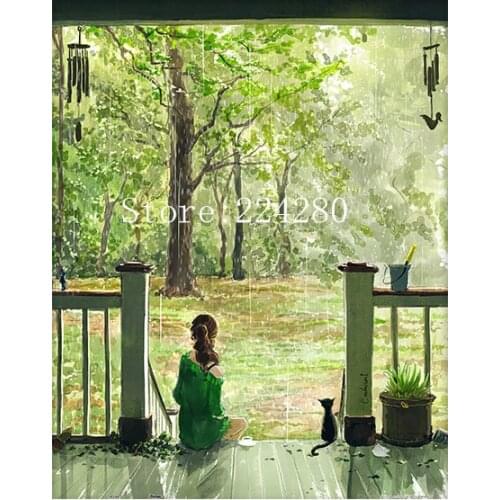 Rainy girl garden scenery Needlework,sets Cross stitch Handmade 14CT Canvas DIY,Cross-stitch kits,For Embroidery Arts Home