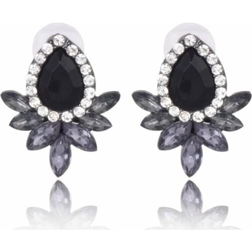 European and American Personality Fashion Exaggeration Black White Yellow Green Blue Pink Flower Shaped Gemstone Earrings