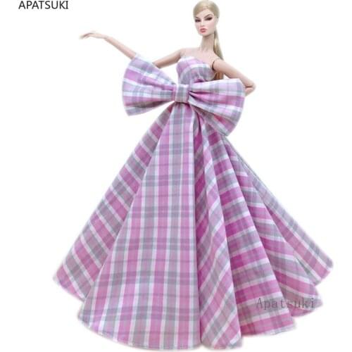 Purple Plaided High Fashion Wedding Dress for Barbie Doll Outfits Bowknot Clothes Evening Dresses Gown 1/6 Dolls Accessories