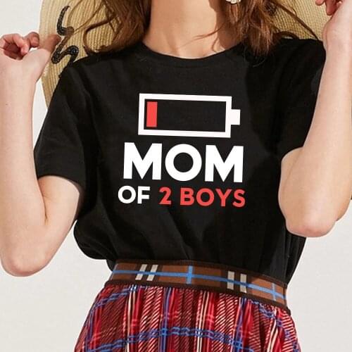 Casual Ladies Short Sleeve Tshirt Camisetas De Mujer Mom of 2 Boys Letter Print Women T Shirt O-neck Loose Summer Tee Tops