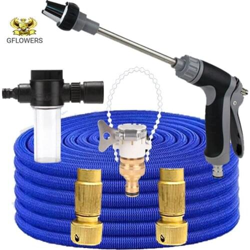 GFLOWERS Garden Hose Set with Extendable Water Injector, High Pressure Garden Hose, Car Wash Gun