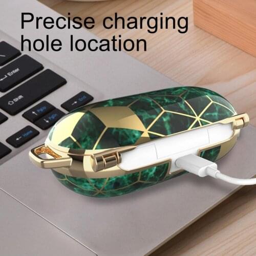 Bluetooth Earphone PC Glossy Plating Hard Shell Protective Case with Carabiner Storage Cover for Samsung Galaxy Buds