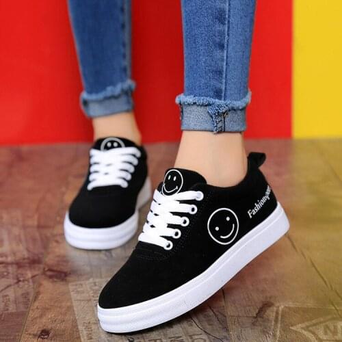 Women Canvas Shoes Summer/Autumn Flats Women Canvas Shoes Classic Lace Up Smiley Face Walking Fashion Women Sneakers