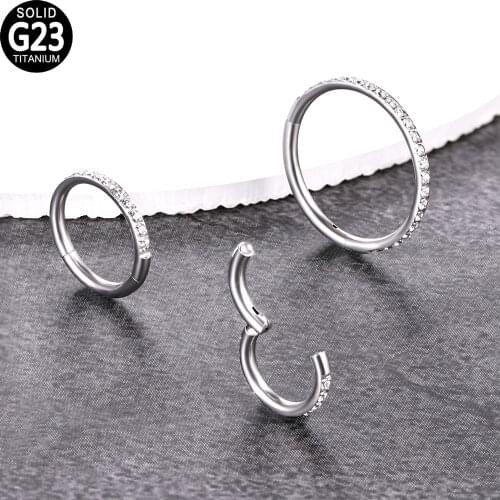 G23 Titanium Zircon Clicker Hinged Segment Ear Tragus Cartilage Daith Lip Sutd Nose Ring Septum Piercing Body Jewelry for Women