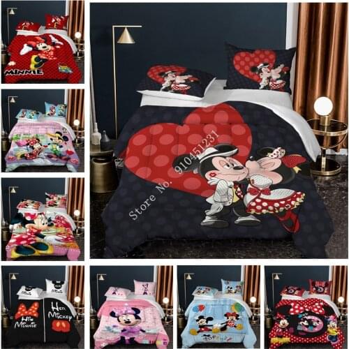 New Mickey Minnie Mouse Bedding Set Kids Children Boys Girls Gift Household Textile Duvet Cover Quilt Cover Pillowcase Decor Bed