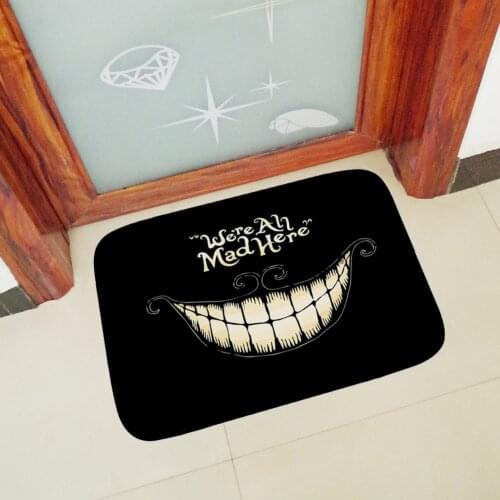 Creative Black English Doormat We' Re All Mad Here Printed Floor Mat Home Super Soft Absorbent Bathroom Rugs for Entrance Indoor