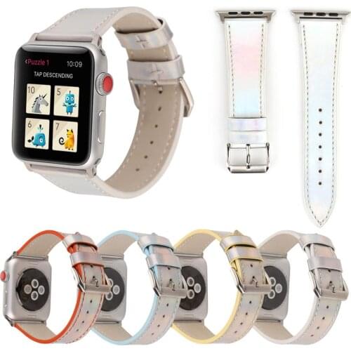 Laser Glossy Colors Leather Strap For Apple Watch Bands 38mm 40mm 42mm 44mm Bracelet iWatch Series 2 3 4 5 Strap Wristband