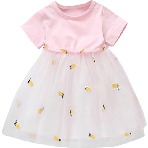 Summer Toddler Kids Girls Pineapple Tutu Princess Leisure Dress Childrens short-sleeved mesh pineapple dress L102