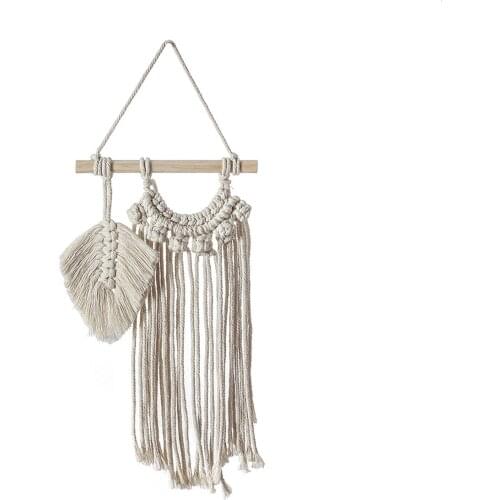 Macrame Wall Hanging Tapestry Boho Chic Cotton Woven Tapestry with Leaf Tassel for Home Decoration
