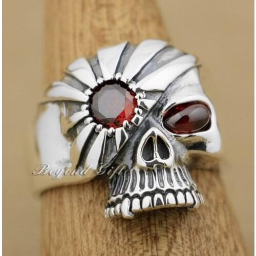 925 Sterling Silver Red CZ Stone Eyes Mummy Skull Ring Mens Biker Rock Punk Ring 9M014 US Size 7 to 1 5