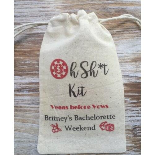 Custom name Las Vegas wedding Party first aid Hangover Kit jewelry favor muslin Bags Bachelorette hen bridal shower favors