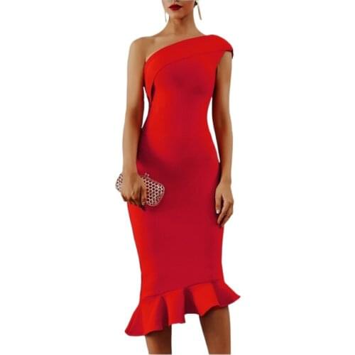 2021 New Summer Women Bandage Dress Vestidos Off The Shoulder Sleeveless Ruffles Nightclub Dress Celebrity Evening Party Dress