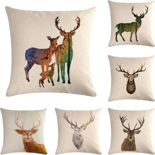 Reindeer Giraffe Sika Deer Cotton Linen Pillowcase Decorative Cushion Cover Use For Home Sofa Car Office Almofadas Cojines