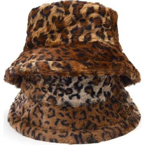 New Leisure Joker Leopard Winter Bucket Hats Men Lady Outdoor Travel Sun Hat Panama Thick Warm Windproof Fisherman Hat Bob