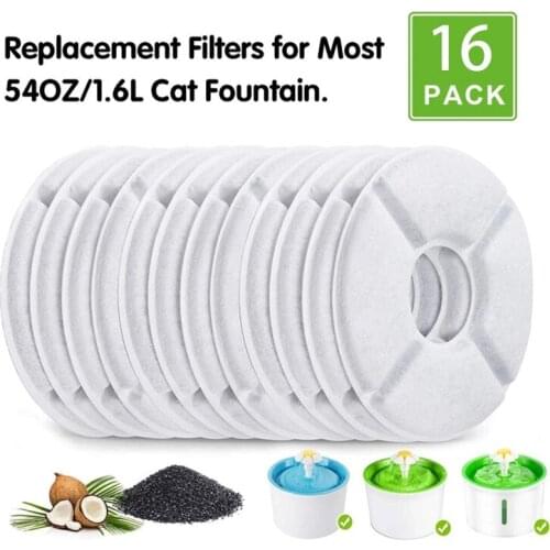 Practical 16Pcs Cat Water Fountain Activated Carbon Replacement Filter for 1.6L Automatic Pet Cat Water Dispenser