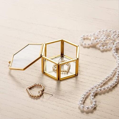 Hexagon Geometric Shape Transparent Exquisite Glass Jewelry Box Accessory Necklace Bracelet Earrings Ring Boxes Organizer Holder