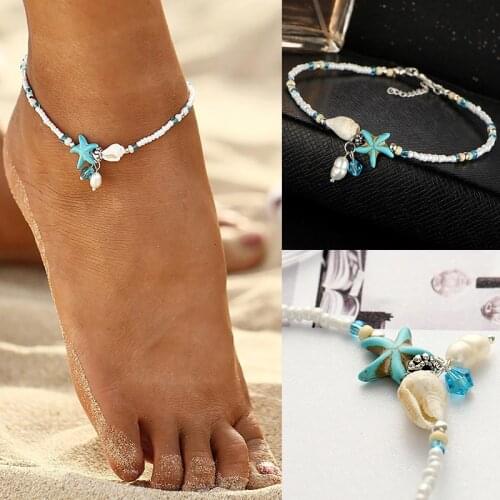 Shell Pearl Anklets Female Ethnic Anklet Starfish Foot Jewelry Beach Beads Conch Turtle Foot Ornaments