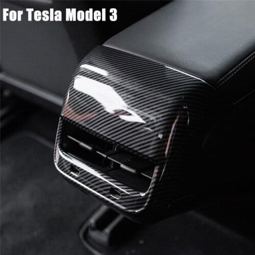 Carbon Fiber Rear Air Conditioner Outlet Frame Cover Trim For Tesla Model 3 2018 2019 Interior Air Vents Decals Decoration White