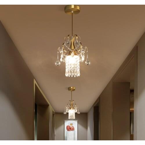 Light Luxury Small Chandelier Single Head Crystal Dining Room ChandelierBar Porch Corridor Decoration European Style Aisle Light