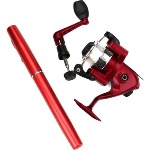Mini spinning wheel fishing rod Mini Portable Pocket Fish Pen Shape Aluminum Alloy Fishing Rod Pole Reel A1