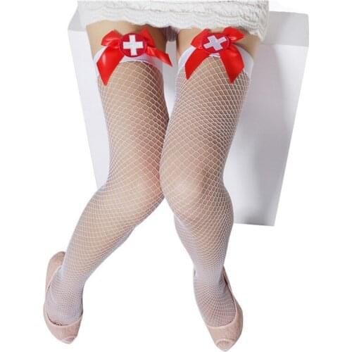 Sexy Stockings Fishnet Nurse Womens Uniform Socks Hosiery Openwork T-Shirt Stay Up Thigh High Transparent Stockings