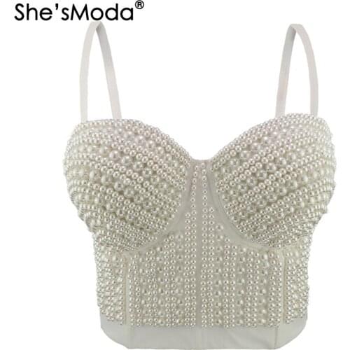 ShesModa NEW Pearls Bustier Push Up Night Club Bralette Womens Bra Cropped Top Vest Corset Plus Size
