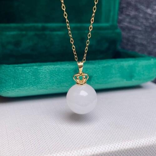 SHILOVEM 18k yellow gold natural white Jasper pendants Christmas Gift fine Jewelry plant wedding no necklace 12mm mymz1212161hby