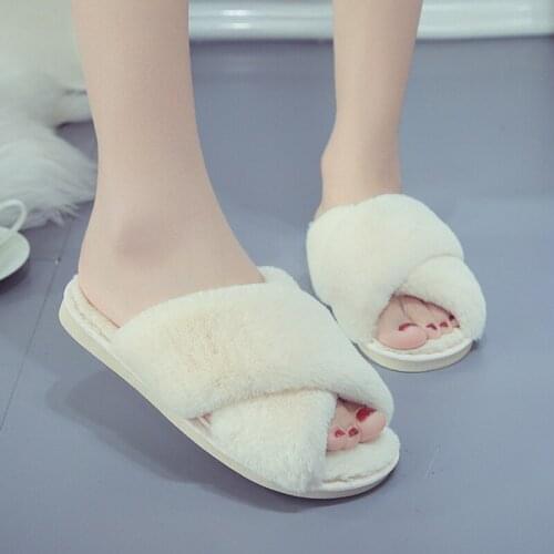 Shoes Slippers Casual Flats Slipers Women Fur Slides Luxury 2021 Plush Flat Fabric Warm Indoor Slipers