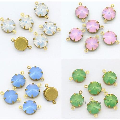 12p 10-14mm Round opal color Framed glass Pendant Connector Bracelet findings Necklace Earring jewelry making double holes beads