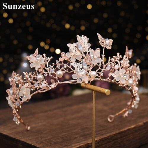 Silver Butterfly Lovely Crown for Girls Birthday Party Headwear Pearls Beaded Bridal Wedding Tiaras 2021 Newly HD21