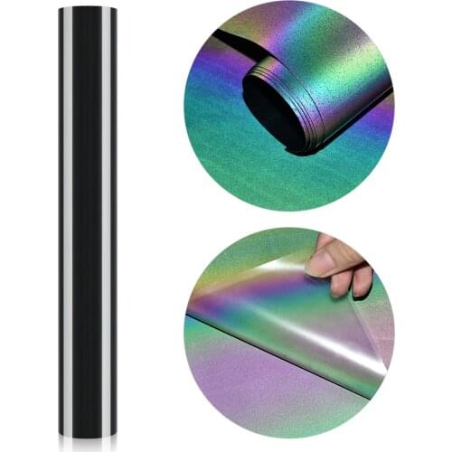 Reflective Rainbow/Gray Laser Heat Transfer Vinyl Rainbow PVC Press Tshirt Iron On HTV Film Clothing Vinyl Cutter DIY Craft Roll