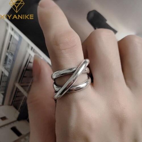 XIYANIKE 925 Sterling Silver Cross Twining Vintage Finger Rings for Women Couples Creative Simple Handmade Ring Party Jewelry