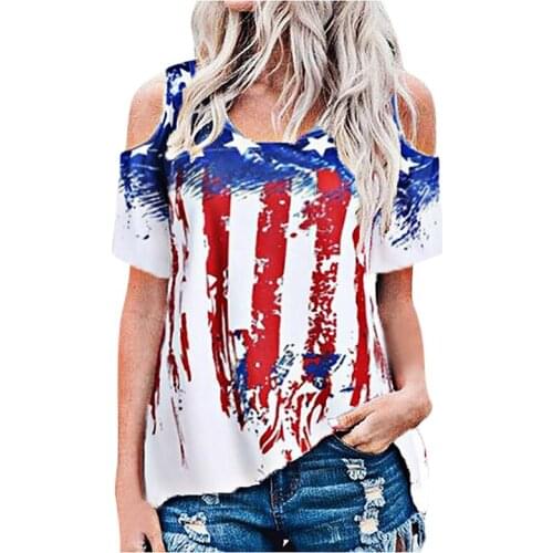 2021 New Summer Sexy Off Shoulder Blouse Shirt Women Casual Short Sleeve Loose Print Tops Fashion Tie-Dye Printed Pullover Tops