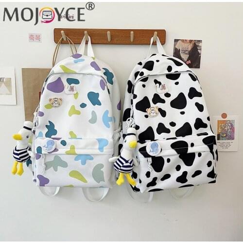 Women Cow Spots Printing Travel Backpacks Students Large Capacity School Shoulder Knapsack Nylon Rucksack for Girls