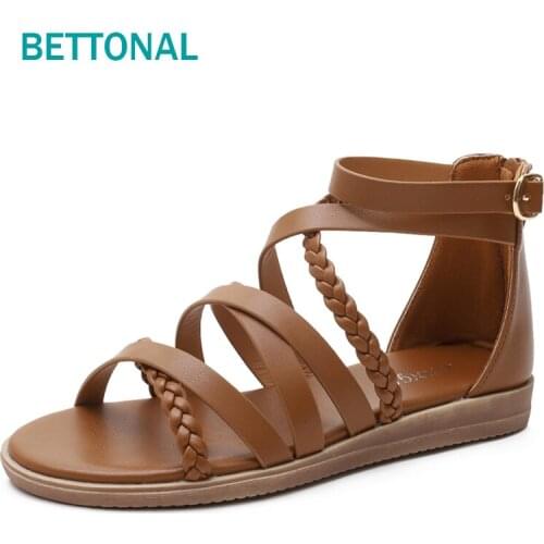 BETTONAL rome sandals women shoes woman summer 2021 gladiator Bohemia Fashion casual Flat ladies sandles sandalias Back zipper