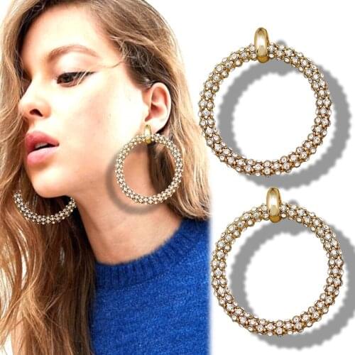 Women Bling Gold Crystal 6cm Pave Round Hoop Earrings Bridal Diva Funny Runway Baroque Bridal Statement Gift Punk Rock Celebrity