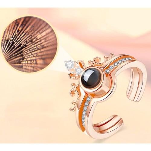 UMKA Female Ring 100 languages I love you Projection Ring Rose Gold&Silver Color Romantic Love Memory Wedding Ring Jewelry