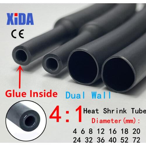 1meter 4:1 heat shrink tube with Glue thermoretractile heat shrinkable tubing heat shrink tubing diameter 4 6 8 16 24 40 52 72