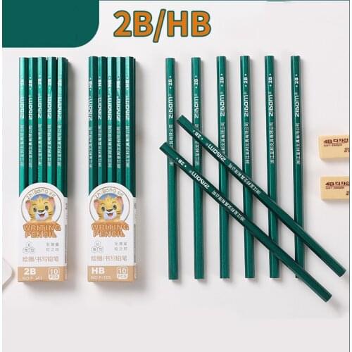10Pcs/set Professional Sketch Genuine HB Writing 2B Drawing Exam Recommend Tujia Pencil Children Hexagonal Wooden Green Pencil