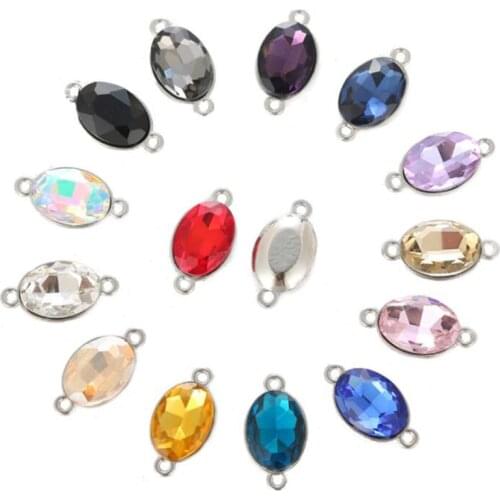 10pcs/lot Crystal Rhinestone Oval Glass Charms for Jewelry Making Earring Pendant Connectors Bracelet Necklace Charm Accessories
