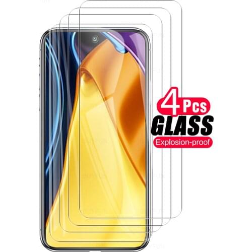 4pcs 100% original 9h screen protector tempered glas phone cover on for xiaomi poxo poko little poco x3 nfc m3 f2 pro f3 f1 case