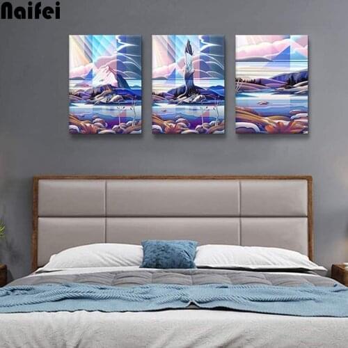 5D Diamond Painting Abstract Ocean Landscape DIY Diamond Embroidery Triptych Diamond Mosaic Wall Art Picture Home Decor