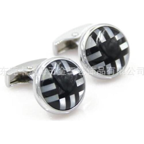 6pairs/lot Silver Round Pearl Shell Cufflinks Black&White Strip Pattern Cuff Links Business Style Mens Jewelry Gift