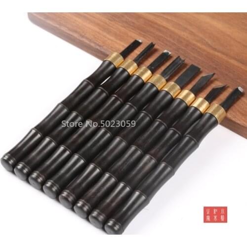 8PCS Top Quality Wood Carving Hand Chisel Woodworking Tool Set Japan SK5 Ebony Handle Woodworkers Gouges