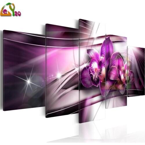Purple Orchid Diamond Painting Multi-Picture Flower Full Square Diamond Embroidery 5pcs Picture Of Rhinestones Mosaic Home Decor